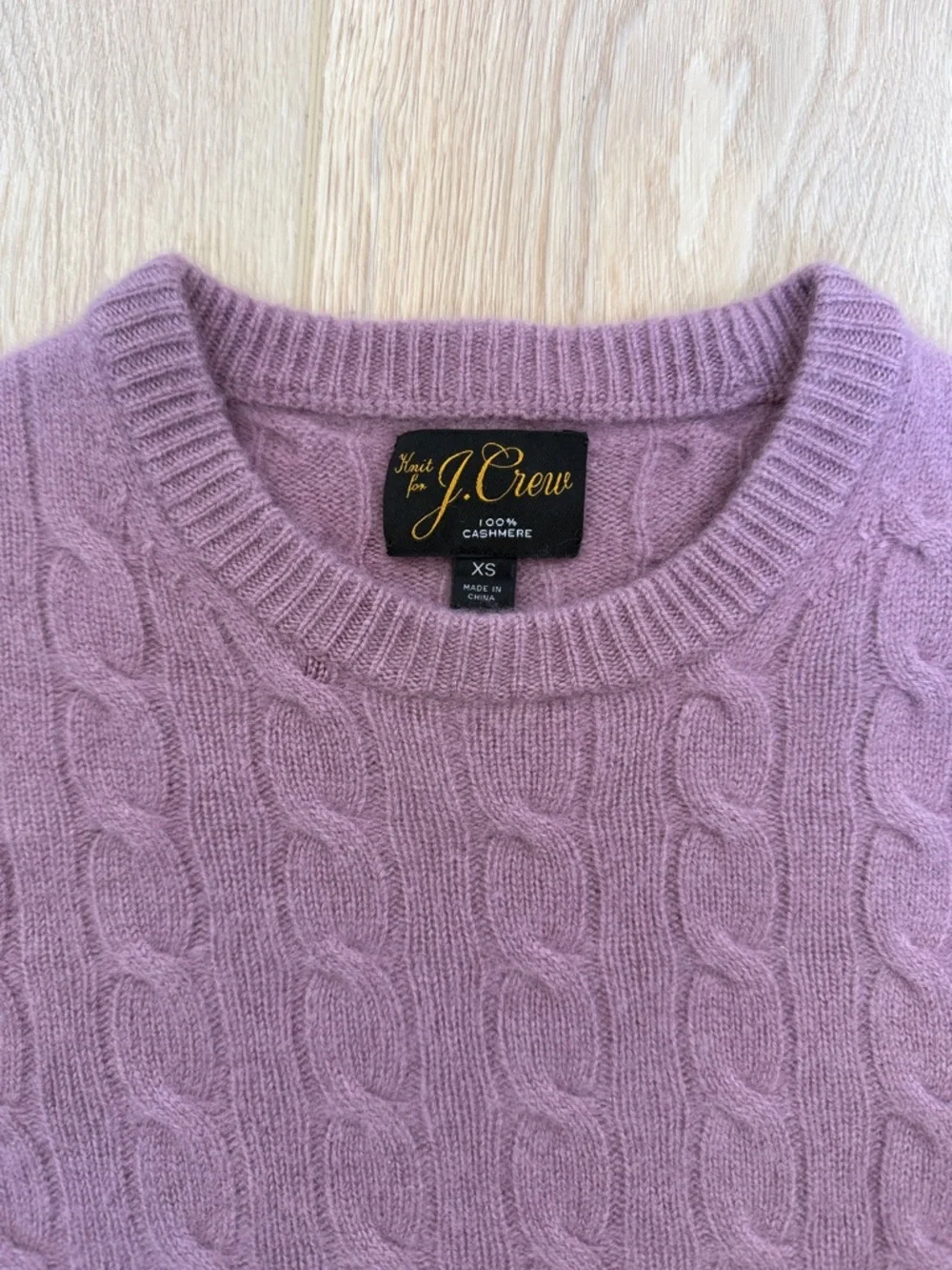 J. Crew Cashmere Sweater Lavender Purple Cable Knit Crewneck XS